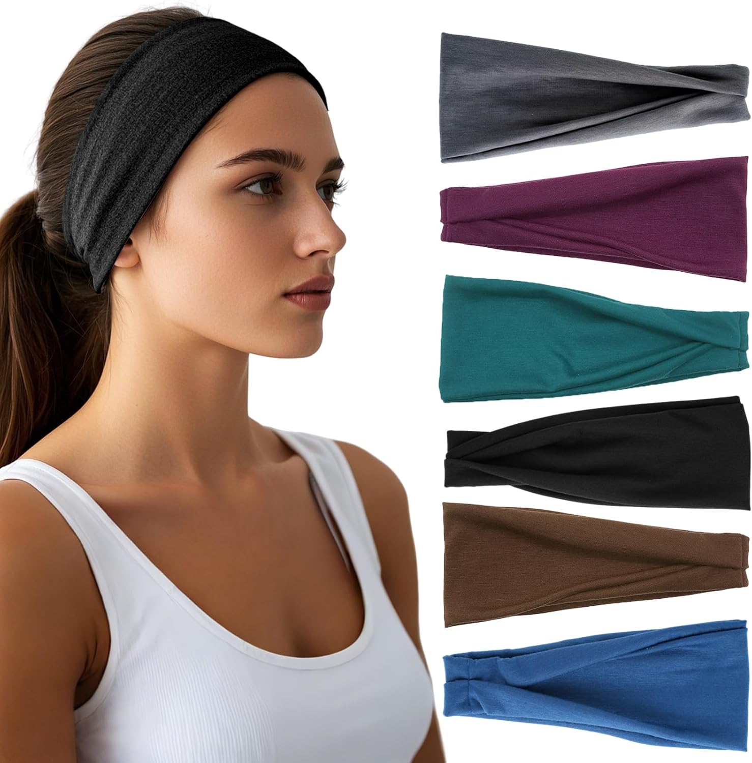 Thumbnail 6 de Women’s Wide Elastic Headbands (6-Pack) — Moisture-Wicking Sweatband Hair Bands