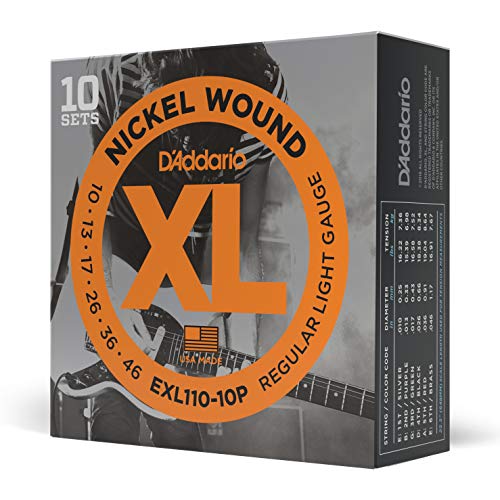 D'Addario EXL110-10P Nickel Wound Electric Guitar Strings (10-46), Regular Light – 10 Sets