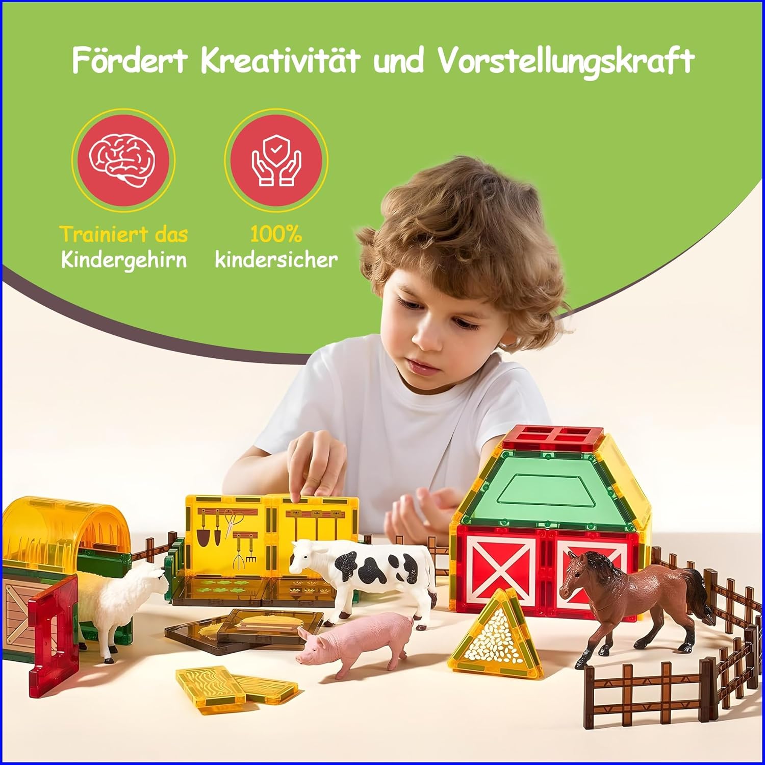 Thumbnail 3 de Olvy Magnetische Bausteine Montessori Spielzeug (80 magnetische Tiles) – Magnetkonstruktionsset für Kinder ab 3 Jahren (Farm)