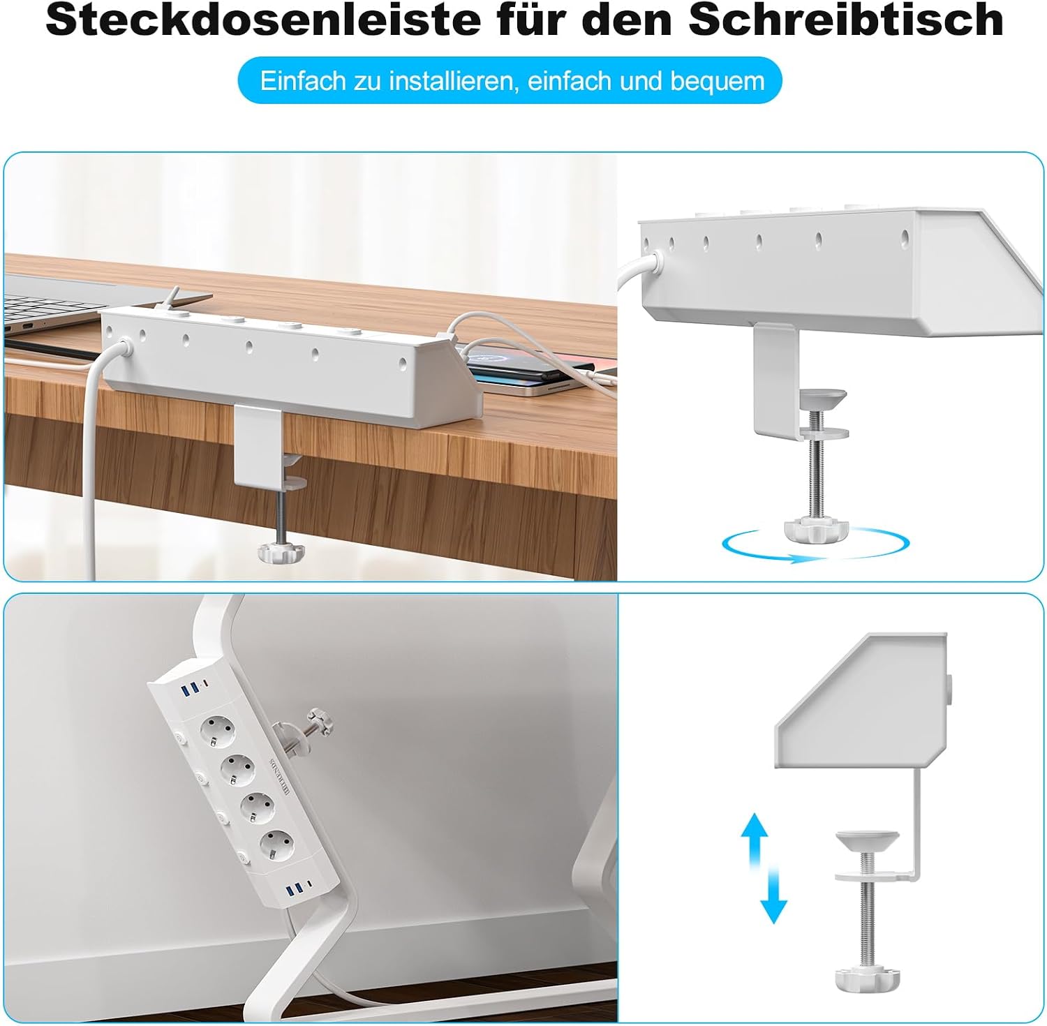 Thumbnail 3 de HITRENDS 4 Prises de Table-Blanc tafelstopcontact met USB en 4 schakelaars