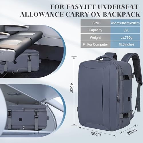 Detalle de Hayayu Bagaglio a Mano per EasyJet 45x36x20 cm: zaino di lavoro e viaggio con 32 L di capacità