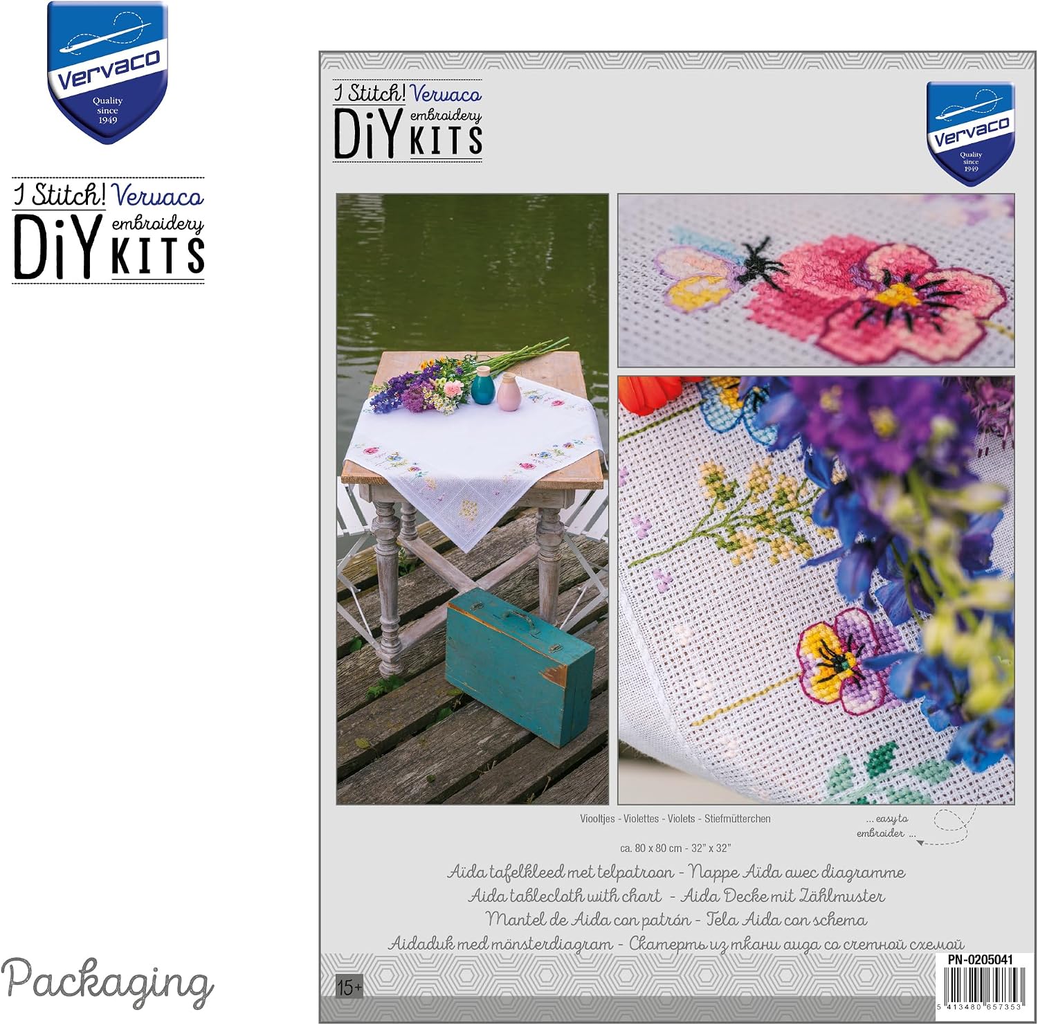 Detalle de VERVACO FIOŁKI – zestaw do haftu krzyżykowego obrusu 80 × 80 cm