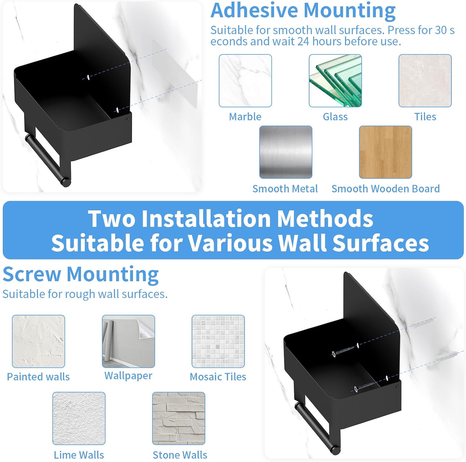 Detalle 2 de Gypie Toilettenpapierhalter 3-in-1 Edelstahl Schwarz