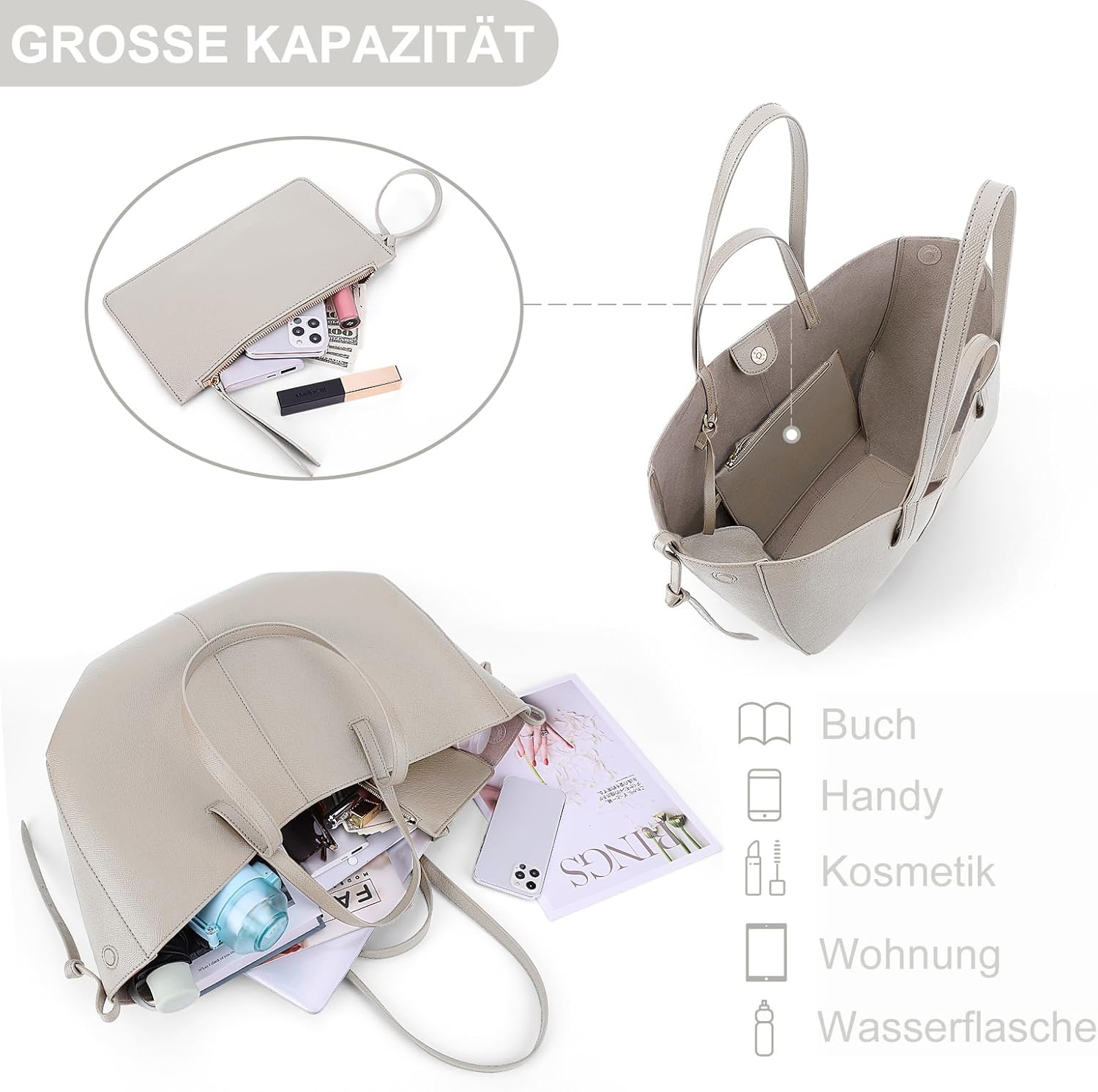 Thumbnail 3 de TIAASTAP Groß Handtasche Damen Tote Bag – geräumige Kunstleder Shopper Tasche