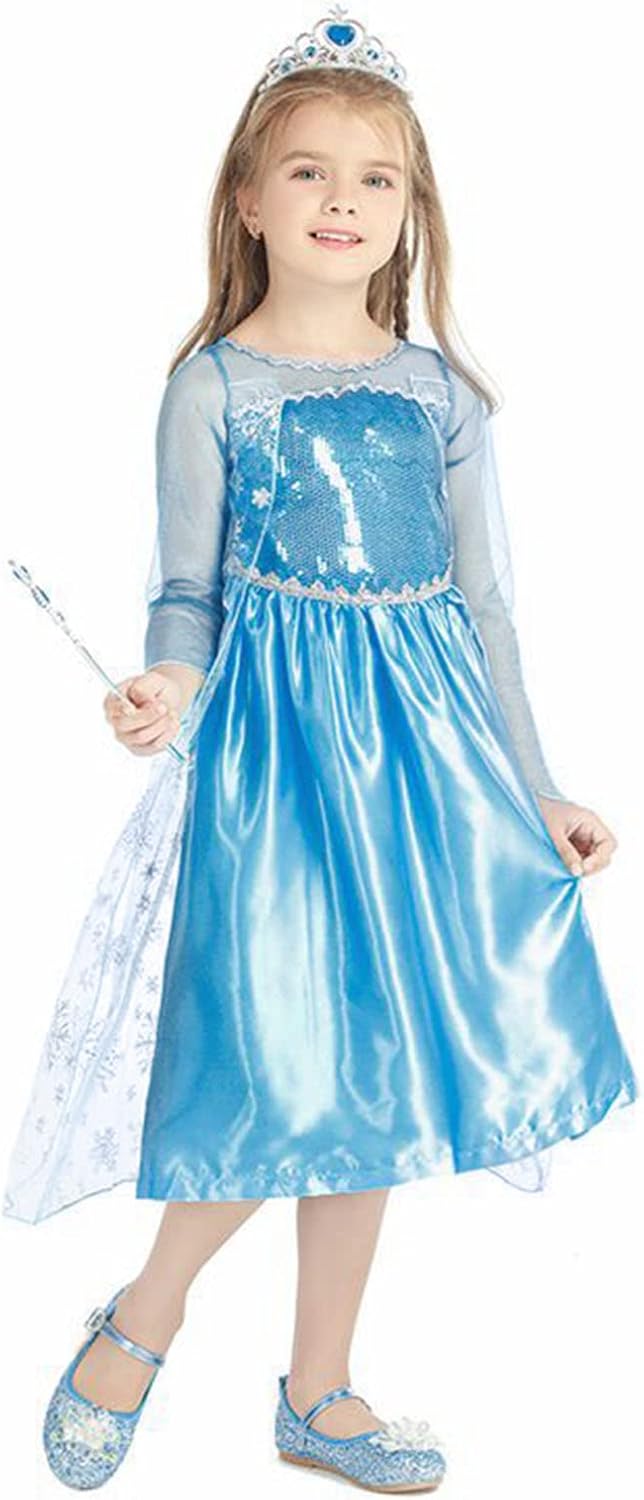 Thumbnail 6 de Vicloon Elsa Costume Ragazze Principessa – Set completo 3 pezzi con corona e bacchetta