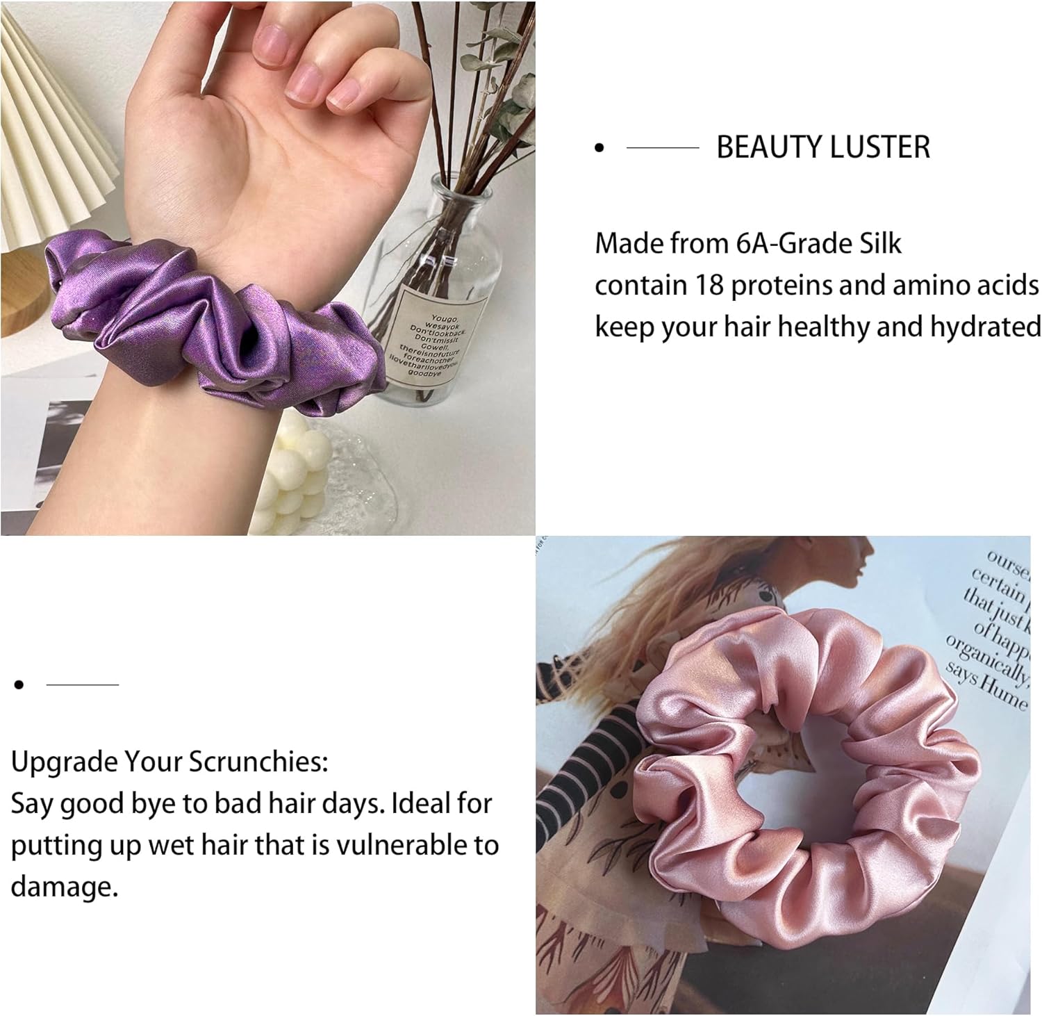 Thumbnail 1 de townssilk Élastique à cheveux en soie 100% soie de mûrier (pack 2) rose poudré violet