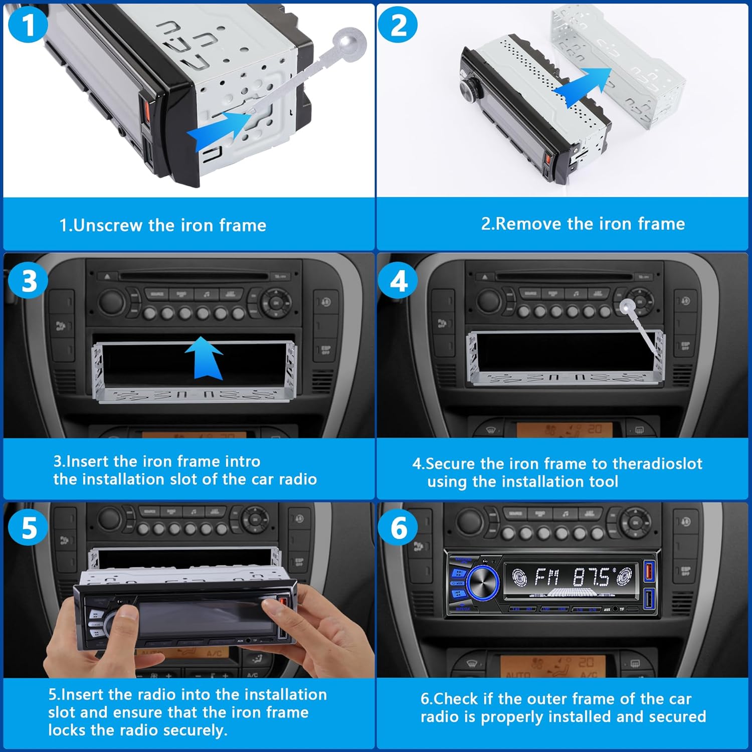 Thumbnail 6 de Car Radio Bluetooth Single DIN Stereo with Push-to-Talk, App Control, and FM Radio (No CD Player)