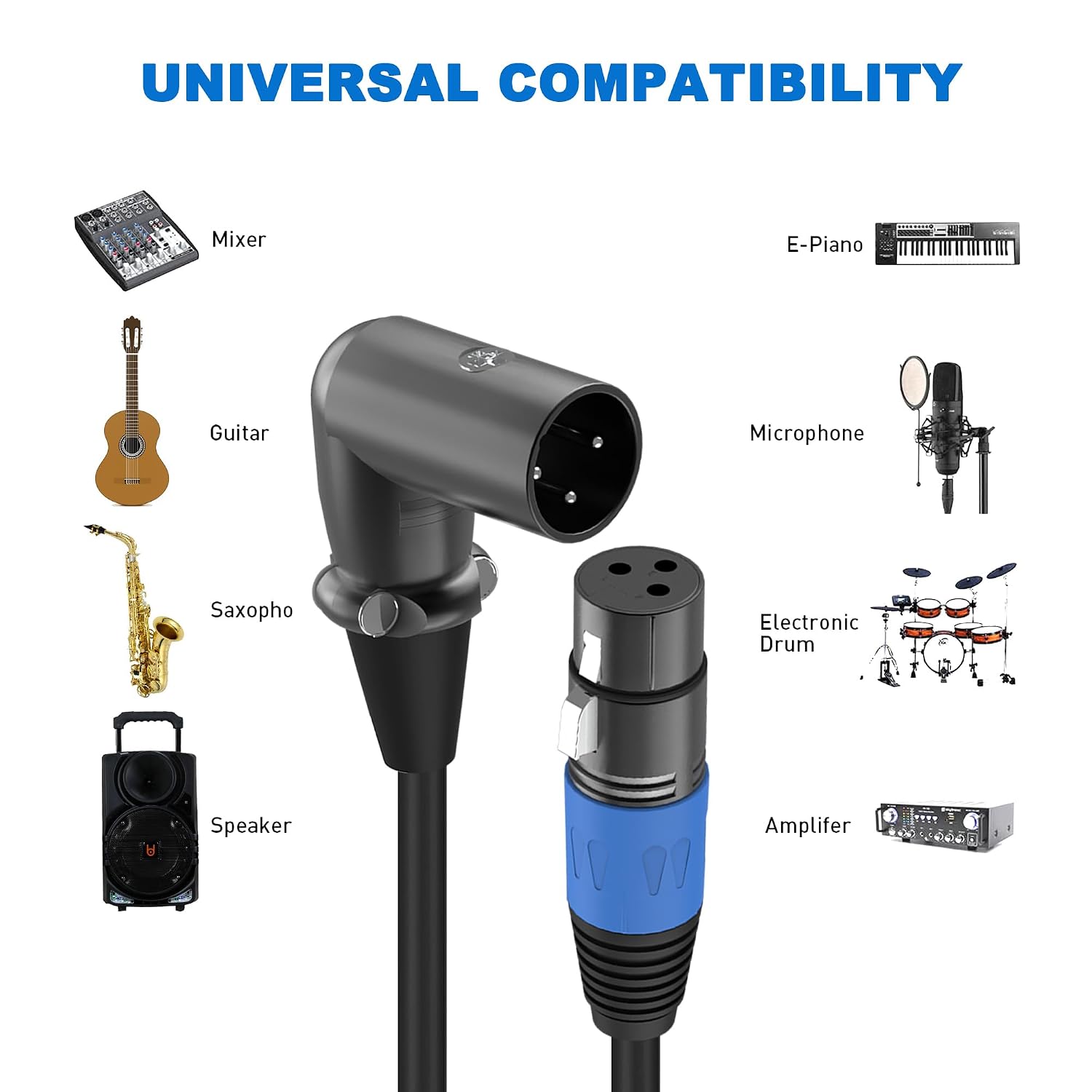 Detalle 1 de LanSenSu RM Right-Angle XLR Cable, 10-Foot 3-Pin Balanced Cord, 2-Pack