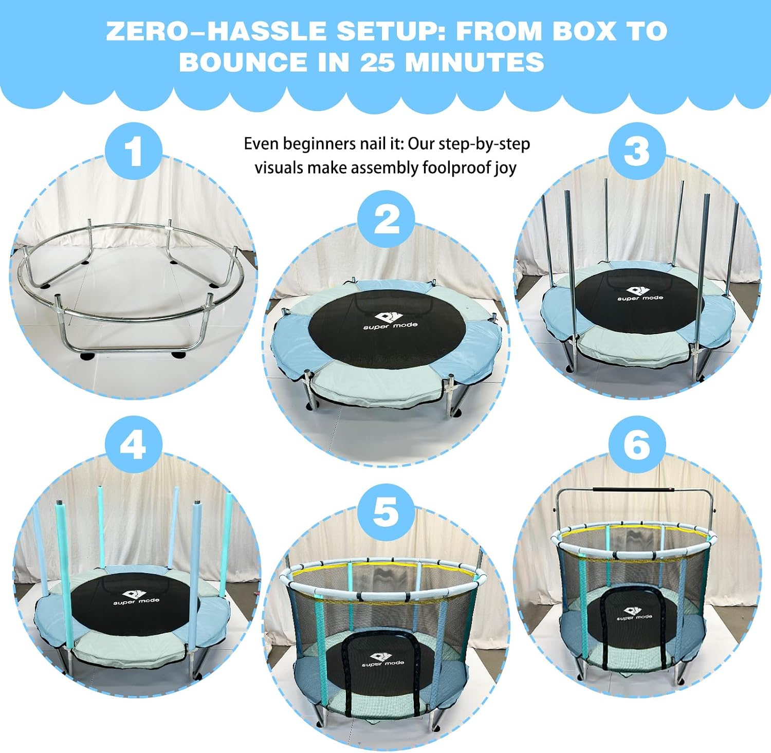 Thumbnail 6 de 55-Inch Indoor & Outdoor Trampoline for Kids with Enclosure
