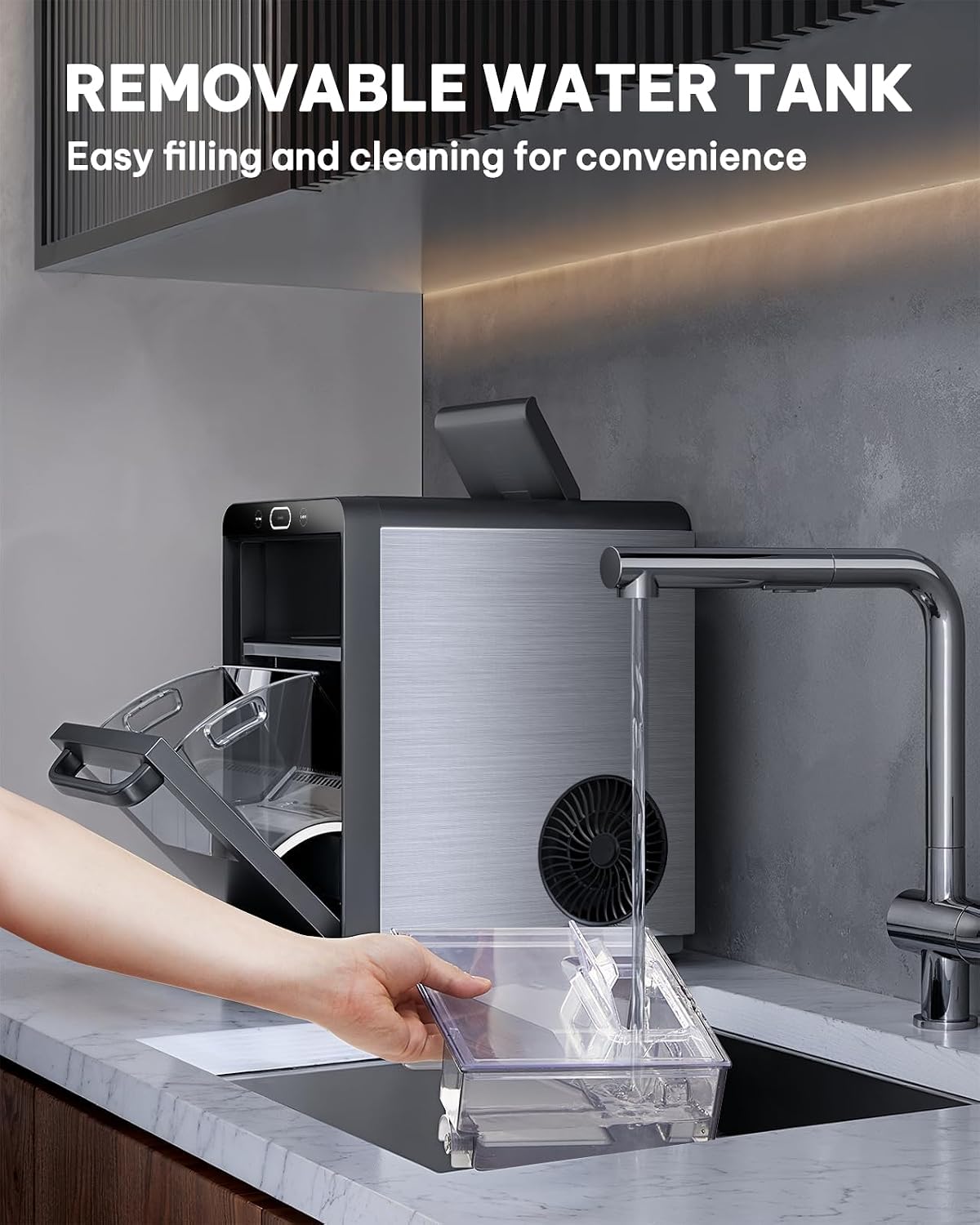Detalle 1 de Silonn Nugget Ice Maker Countertop, 44 lb/24h Pebble Ice Machine