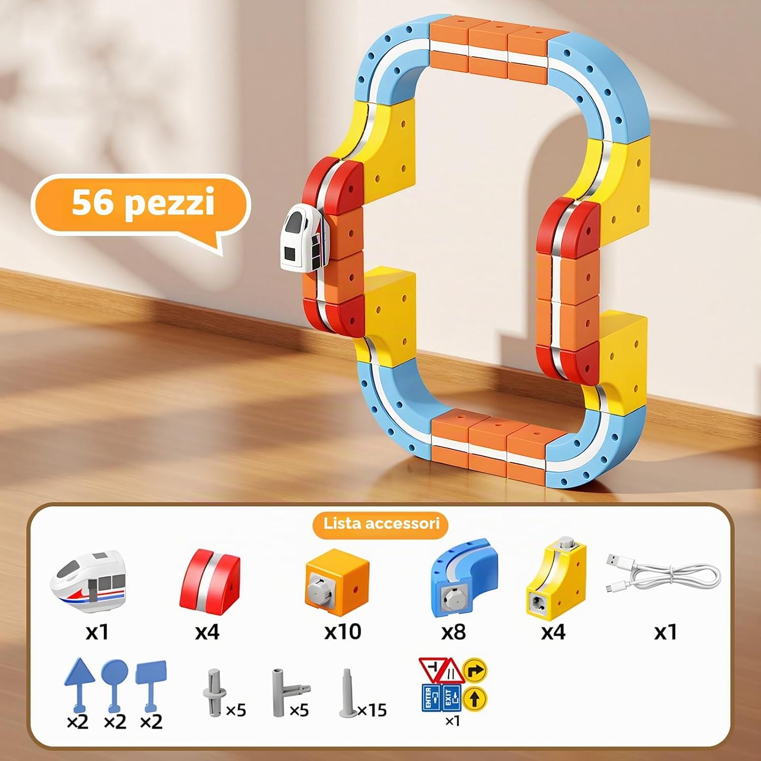 Detalle de 56 Pezzi Trenino Elettrico per Bambini: pista magnetica DIY a cubi 3D per bimbi 3-8 anni