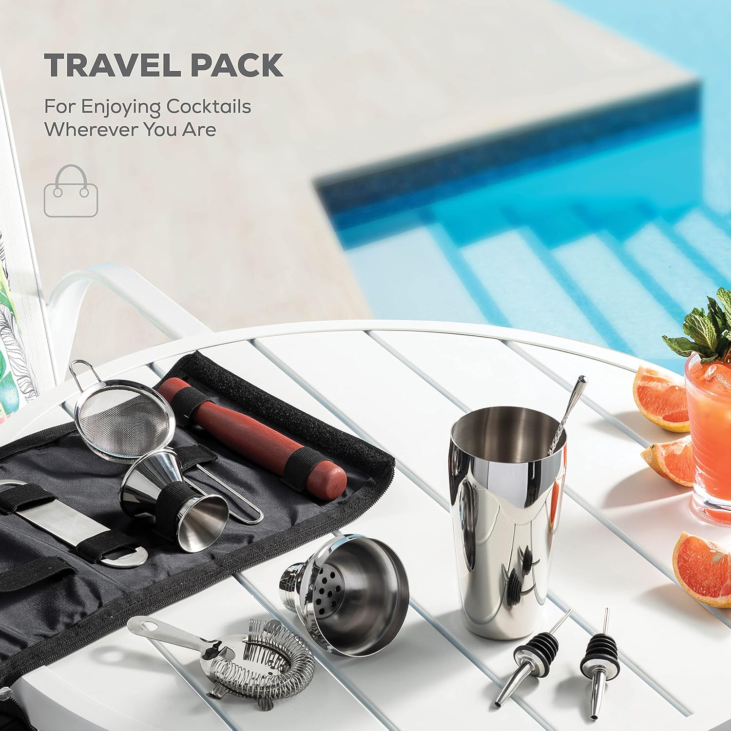 Thumbnail 1 de FineDine 10-Piece Cocktail Shaker Set with Travel Bag