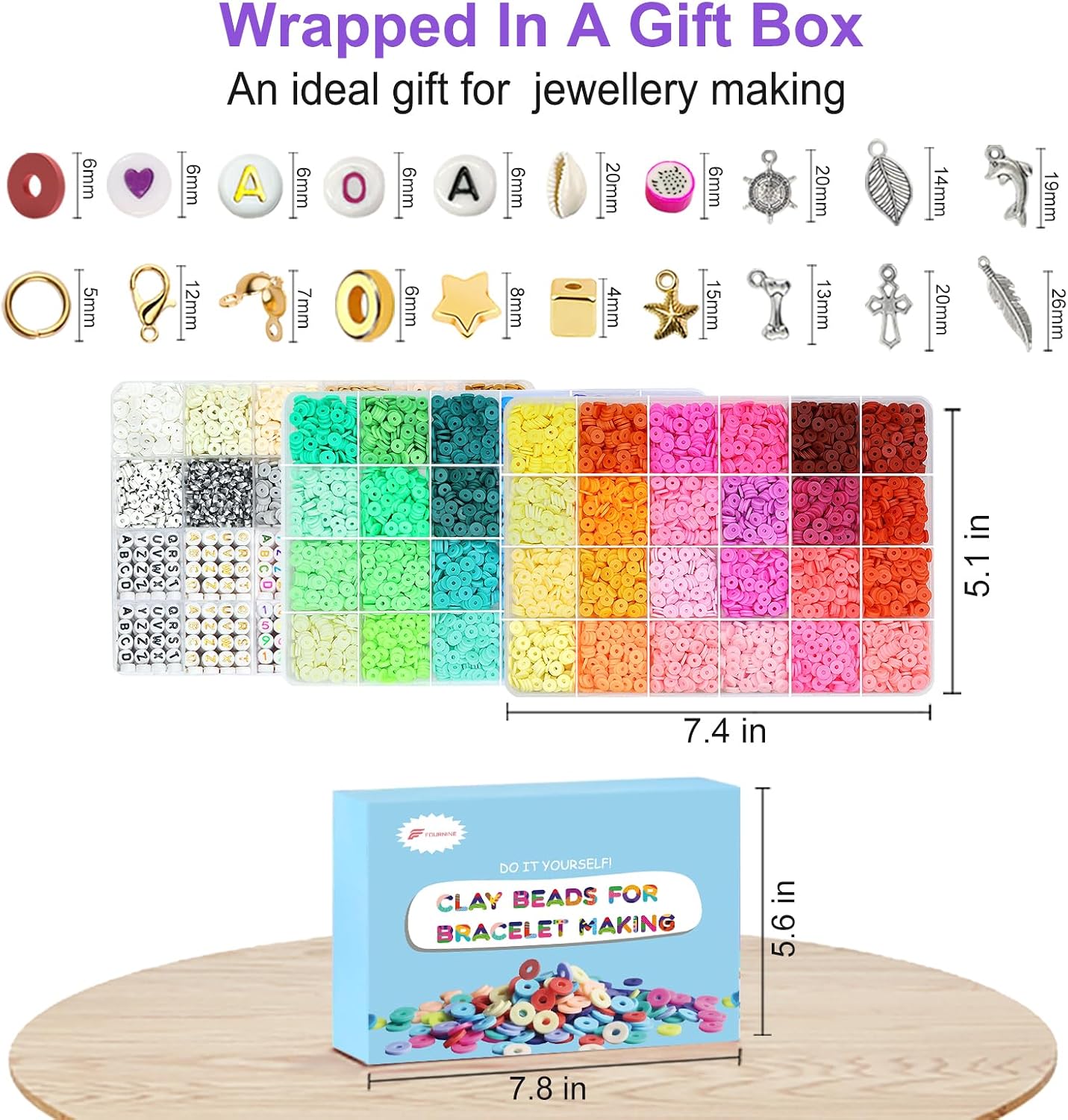 Thumbnail 6 de Fournine 10000 Pcs Clay Beads Bracelet Making Kit – 3 Boxes, 60 Colours, with Letter Beads and Charms