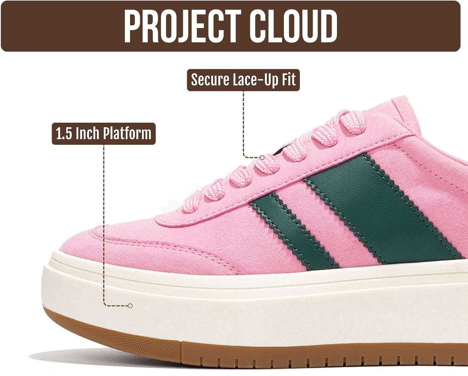 Detalle de Project Cloud Platform Sneakers for Women – Lightweight Memory Foam Insole, Non-Slip Platform Sneakers