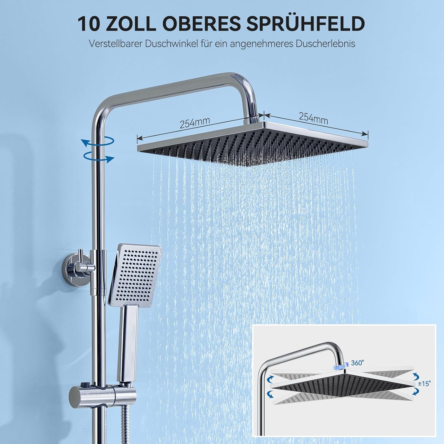 Detalle de Auralum Thermostat-Duscharmatur Komplettset mit Verbrühschutz & Regendusche (250 x 250 mm) in Chrom