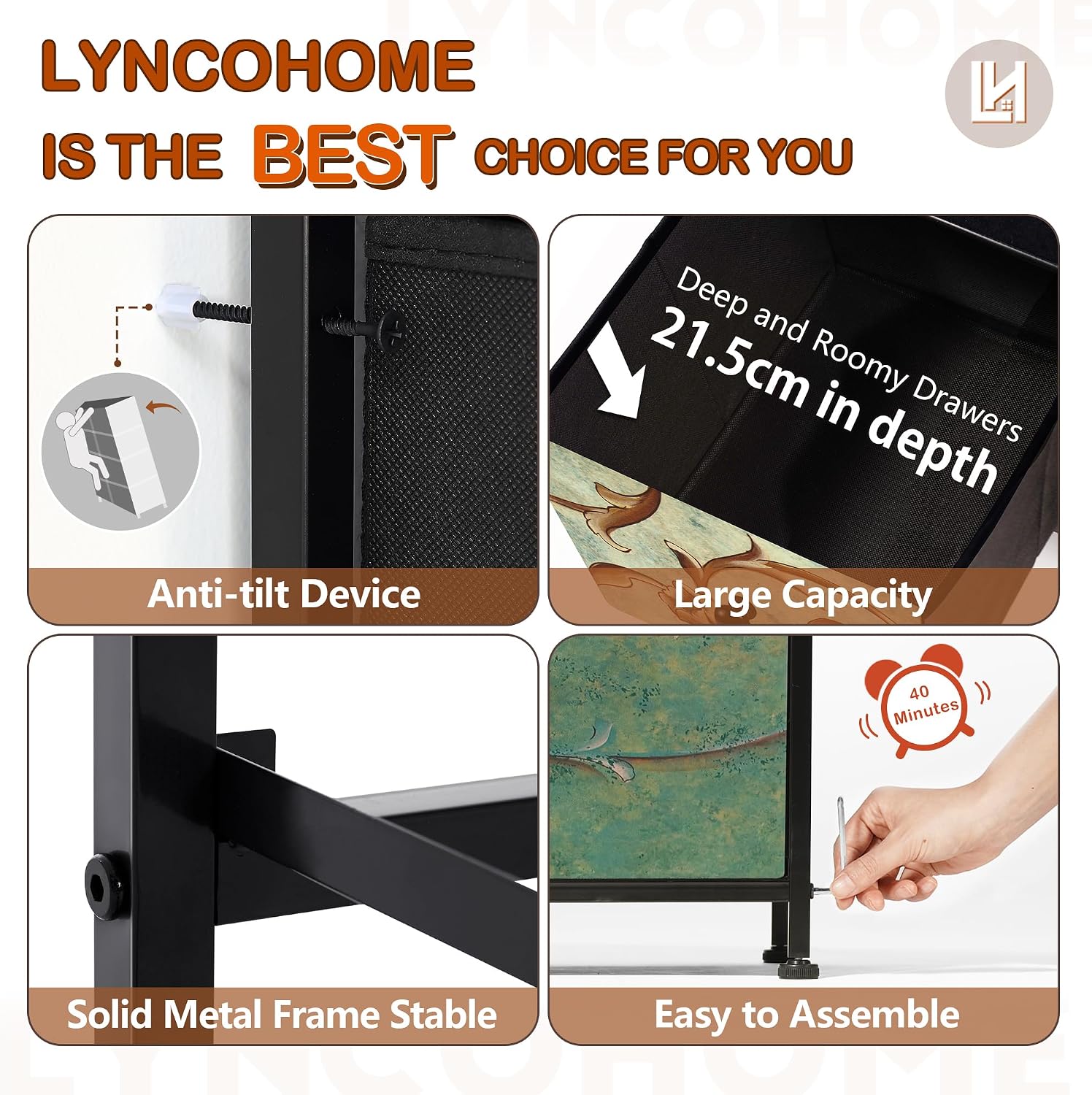 Thumbnail 6 de LYNCOHOME 9-Drawer Fabric Chest 100cm