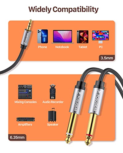 Thumbnail 1 de POSUGEAR Câble Audio 3,5 mm vers Double 6,35 mm 2 m – Nylon tressé, sortie 3,5 mm et double 6,35 mm pour enceintes, mixage et home cinéma