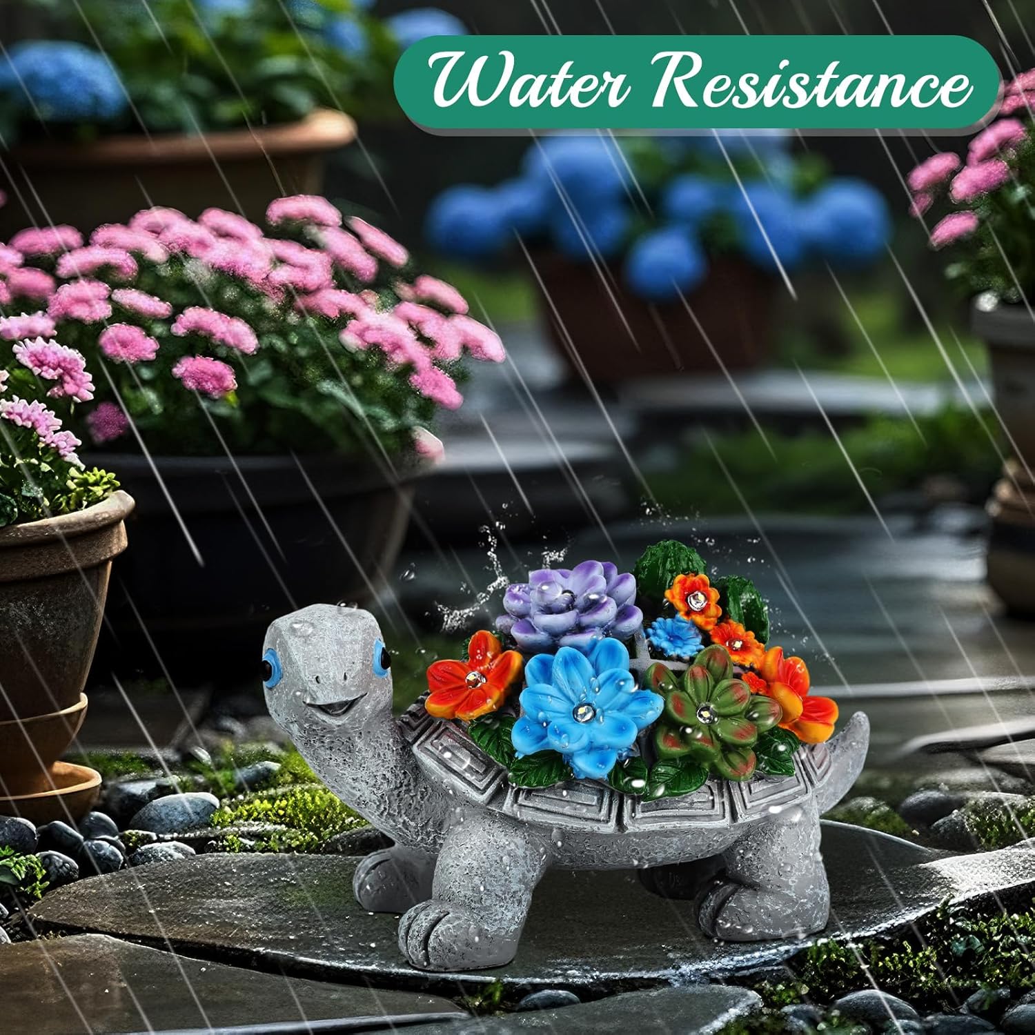 Thumbnail 4 de Linkax Solar-Schildkröte Gartendeko mit 7 LED für draußen – solarbetriebene Deko-Lampe in Natur-Optik (11 cm)