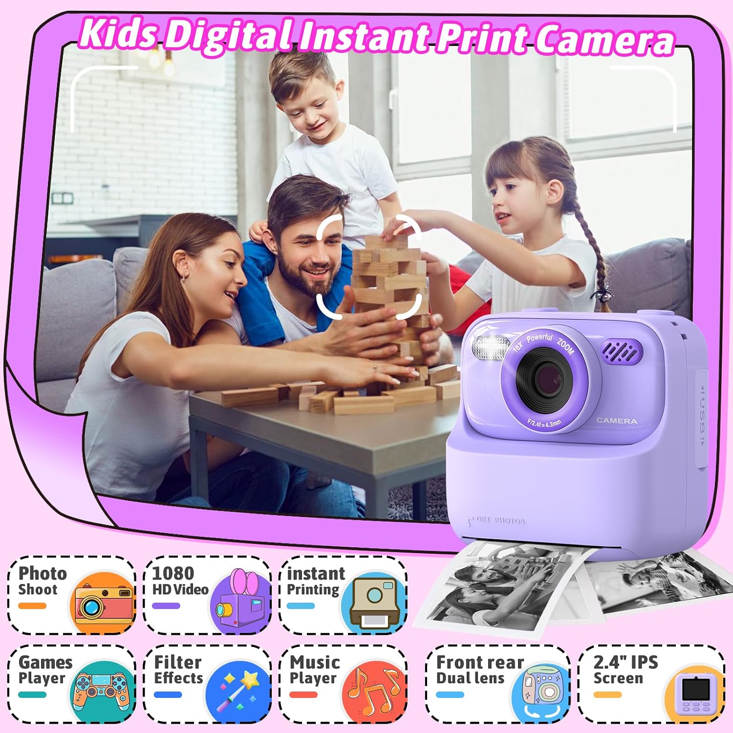 Thumbnail 1 de Cimizi P79 Kids Instant Print Camera, Dual-Lens 1080p Video, 2.4-Inch LCD