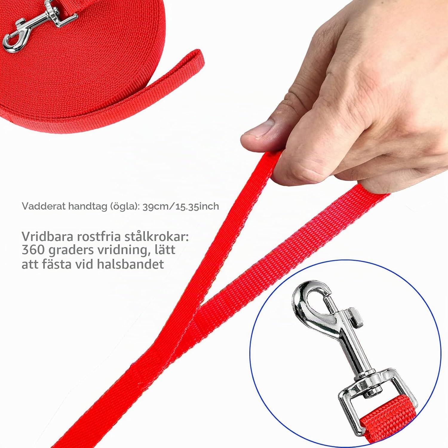 Detalle de NavoX träningskoppel för hund, 5 m nylon, rött och 2 cm brett
