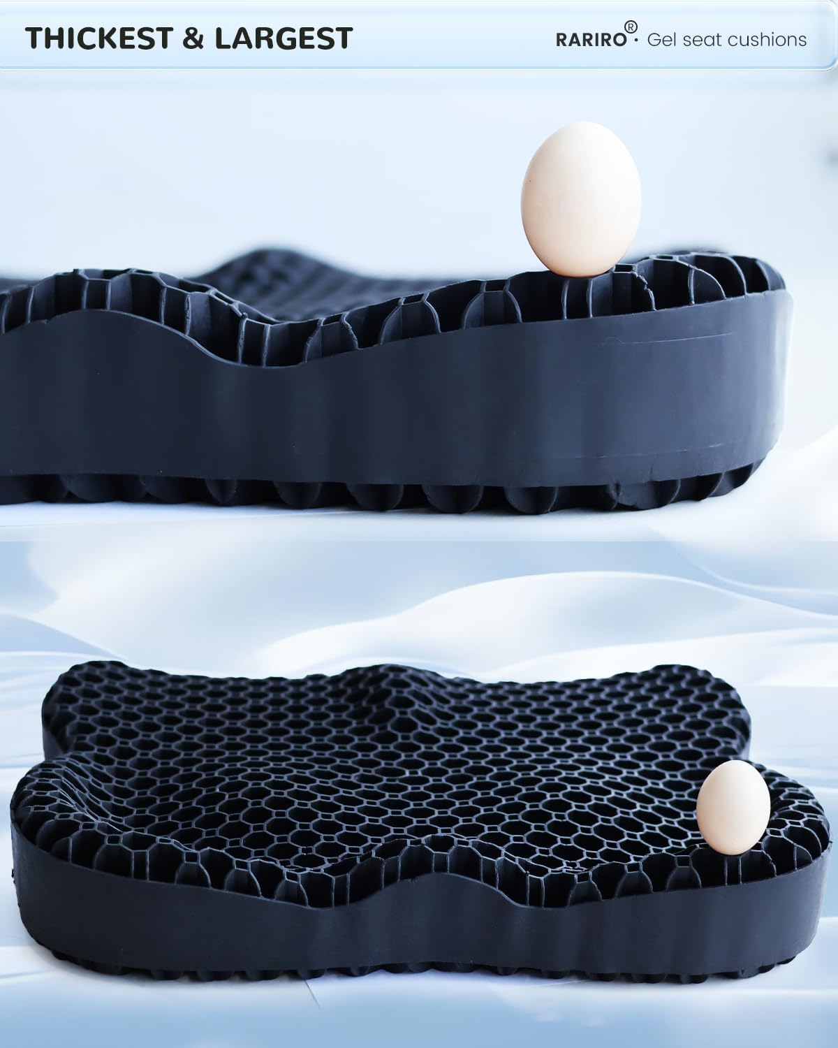 Detalle de Gel Seat Cushion Extra19.7in Gel Chair Seat Pads for Wheelchairs and Office Chairs (Black)
