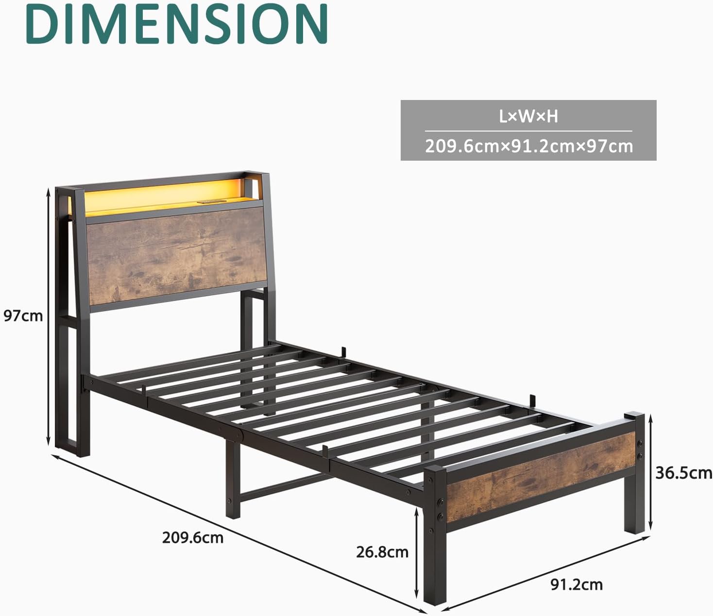 Detalle de JELUTE 3ft single bed frame with charging