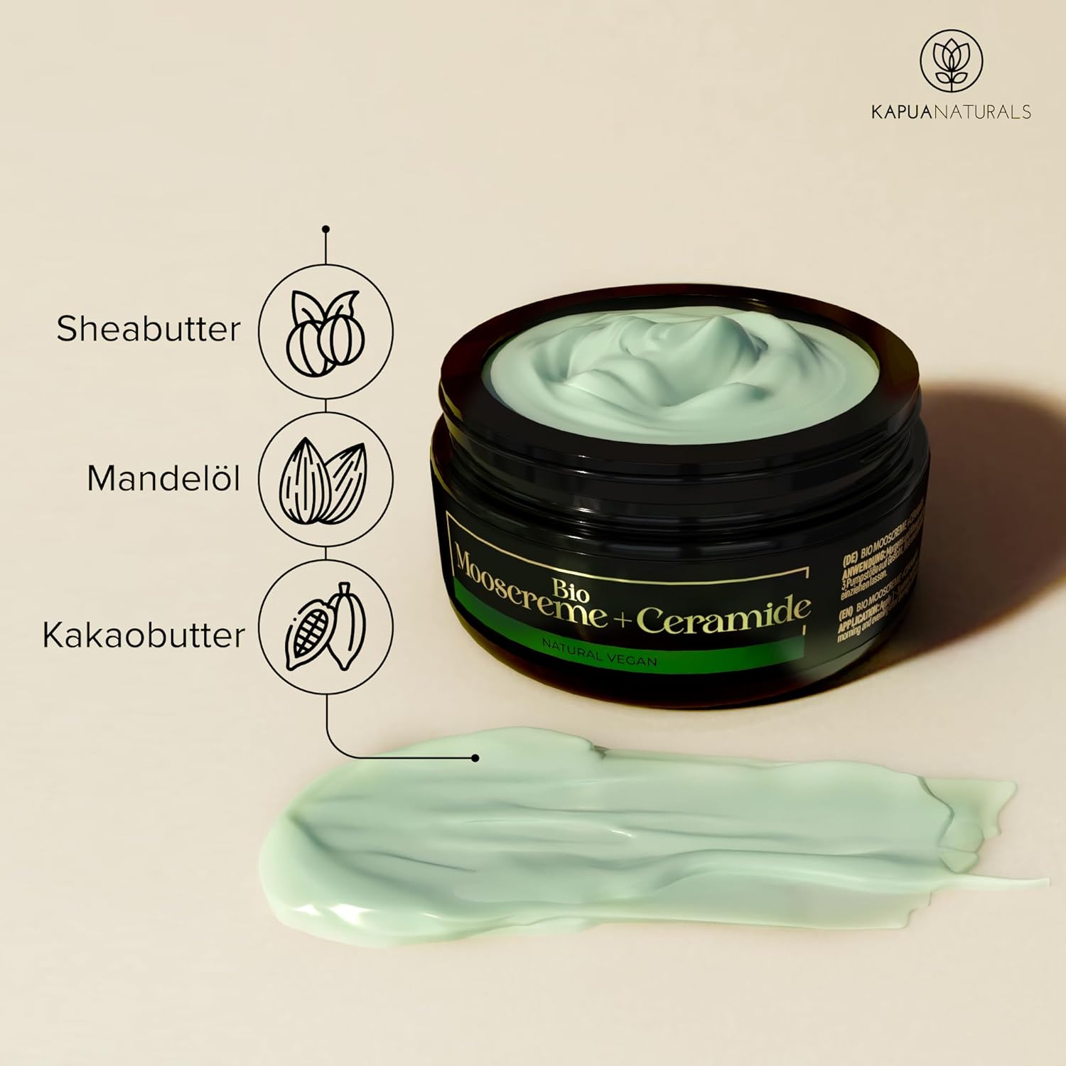 Detalle de Kapua Naturals BIO Moossalbe gegen Falten hochdosiert 100 ml mit MossCellTec™, Ceramiden & Hyaluronsäure