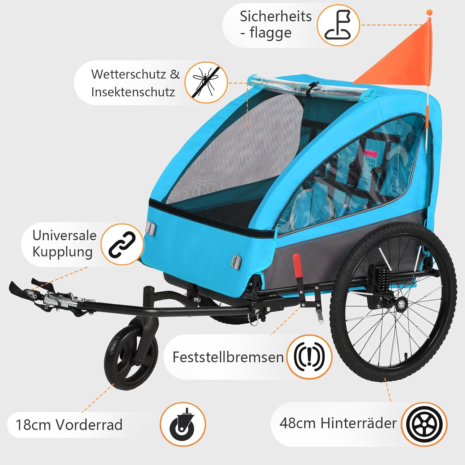 Thumbnail 4 de Kinderfahrradanhänger 2in1 40 kg mit Jogger & Buggy