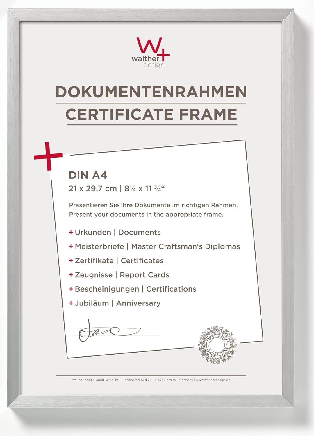 Detalle de Walther Lot de 3 cadres photo design AJ130S3 – aluminium argenté, 21 x 29,7 cm (A4)
