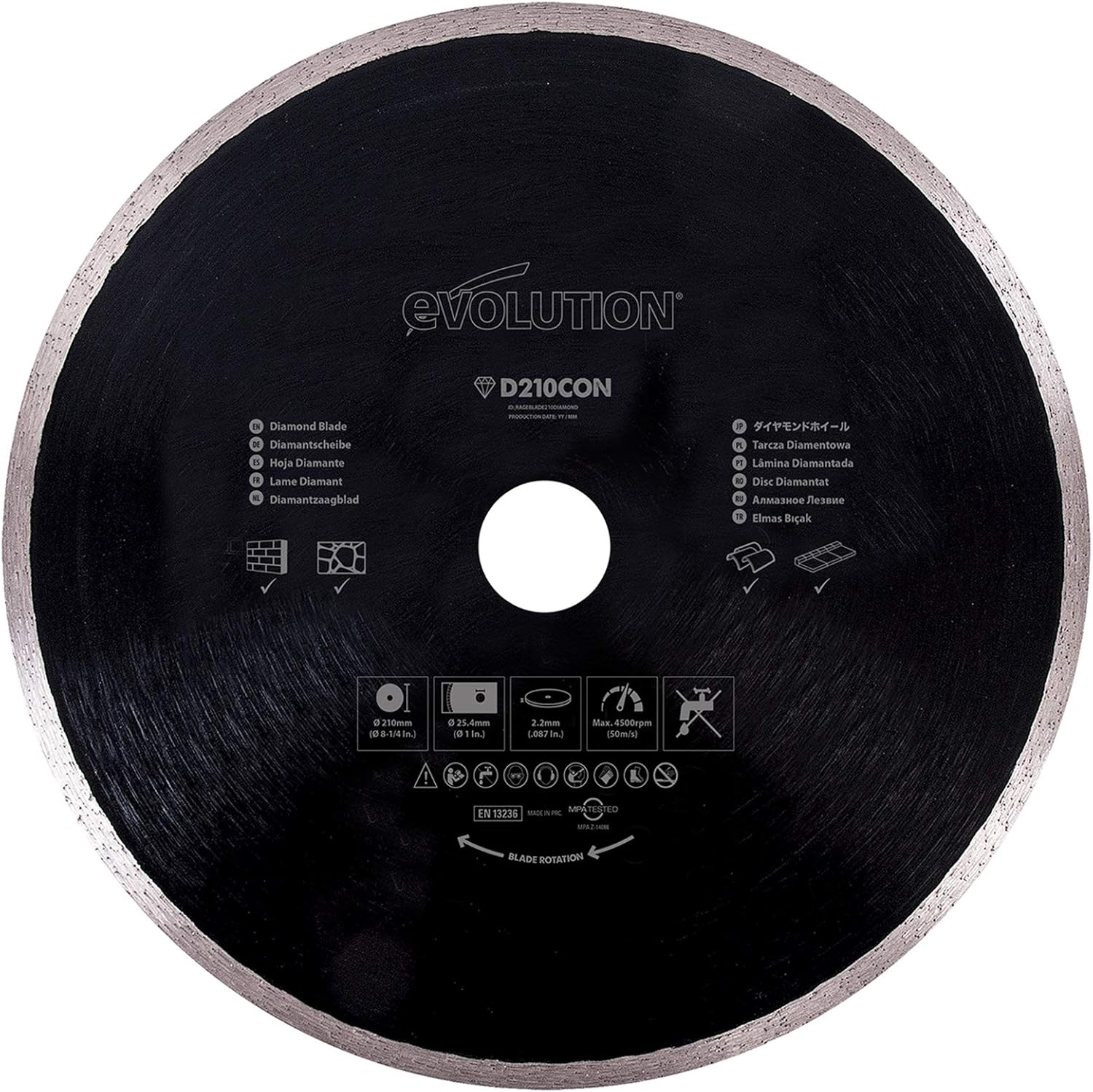 Detalle de Evolution Power Tools Diamond Blade, 210 mm — adaptée pour tuiles et ardoise