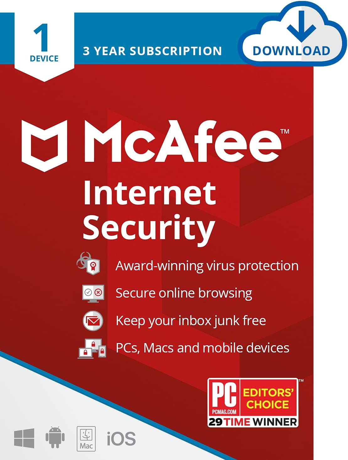 Detalle de McAfee Internet Security 2025 — 1‑device, 3‑year subscription 🖥
