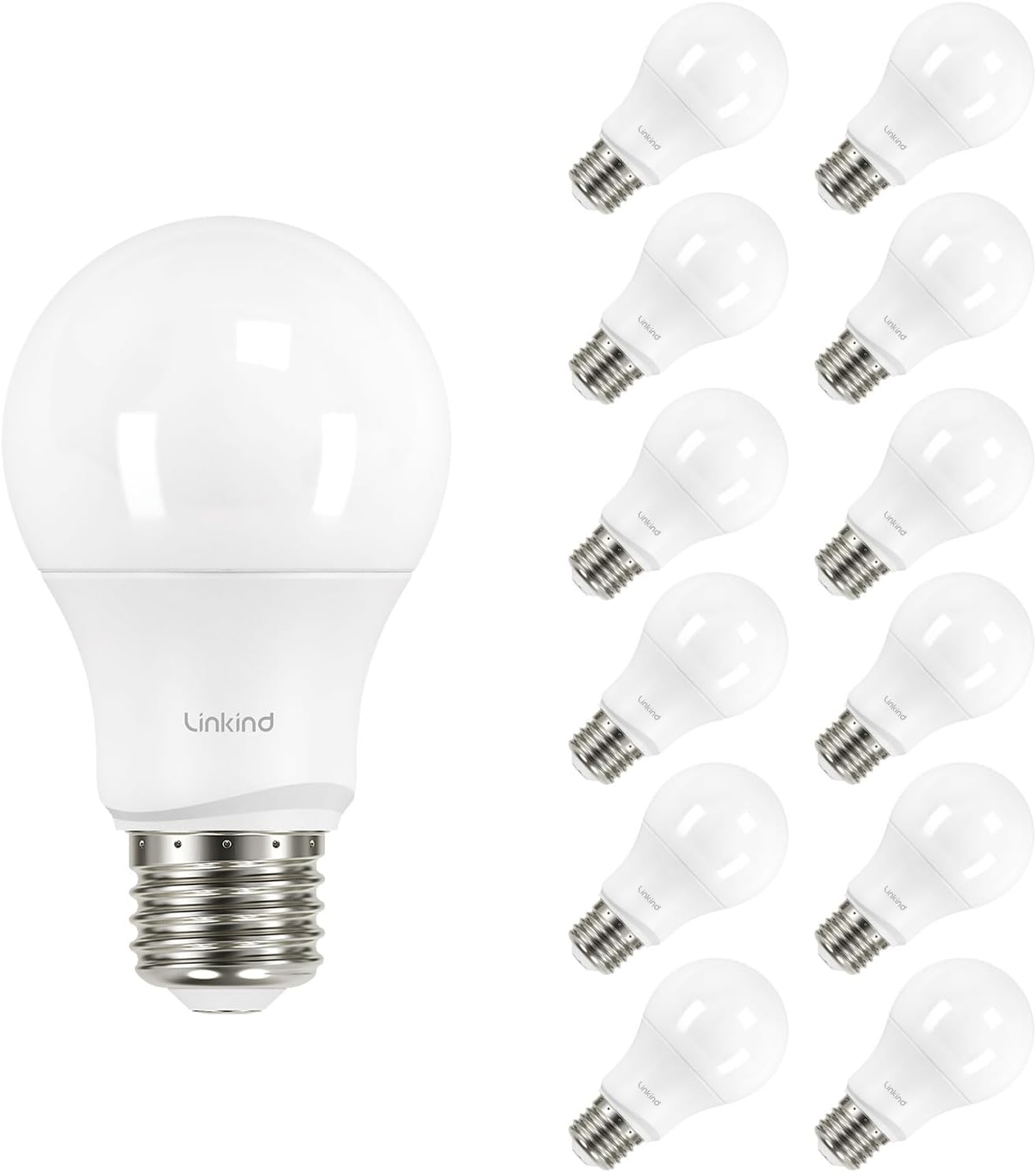 Detalle de Linkind A19 LED Bulbs, Dimmable 2700K Soft White, 800 Lumens, 12-Pack
