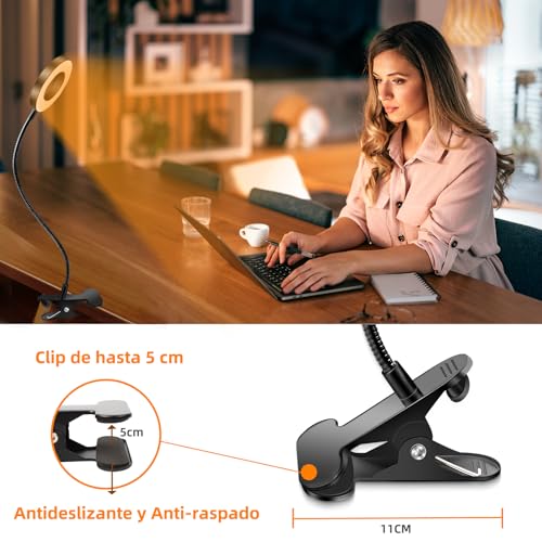 Thumbnail 4 de Akynite lámpara de escritorio con clip USB de 7 W, 48 LED regulables y 3 colores