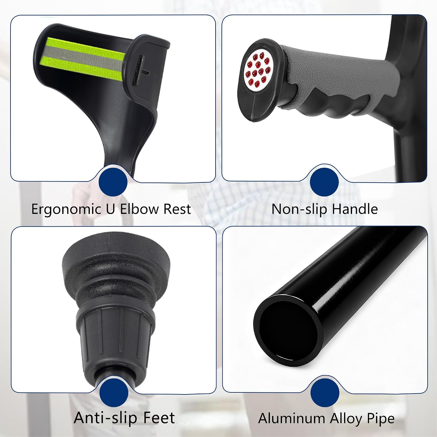 Thumbnail 4 de Folding Forearm Crutches for Adults (Set of 2) with Anti-Slip Feet — Adjustable, Lightweight Aluminium, Cuffs, and Travel-Ready Design