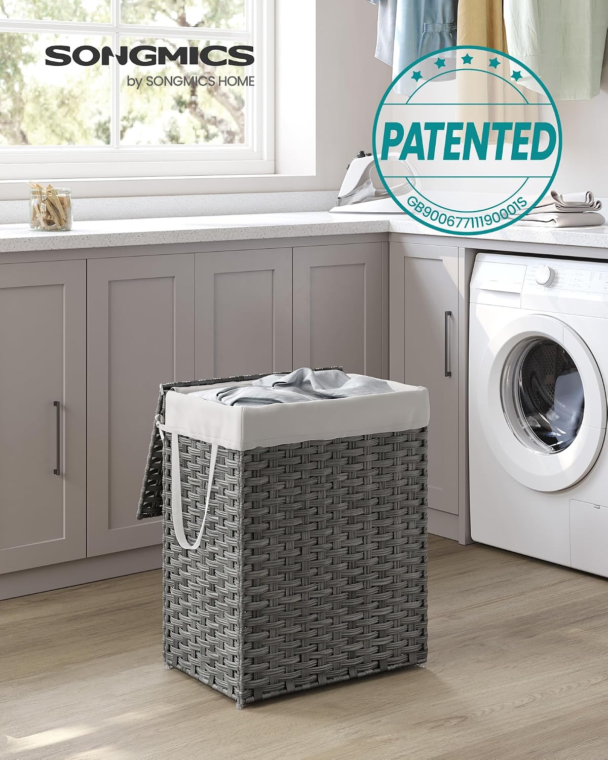 Detalle de SONGMICS Eliott Collection LCB51WG 90L Synthetic Rattan Laundry Hamper