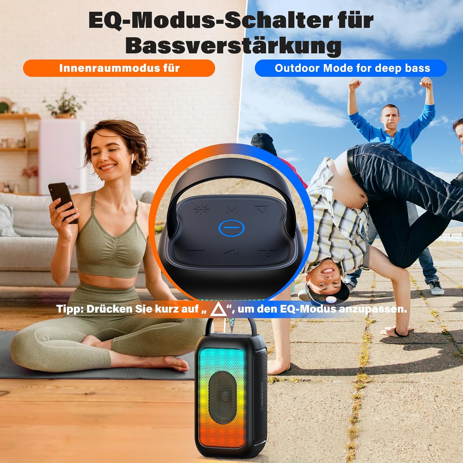 Thumbnail 2 de Bobtot Tragbarer Bluetooth-Lautsprecher mit Mikrofon, 16 Stunden Akku, Karaoke-Effekt, RGB-Beleuchtung und EQ-Modi