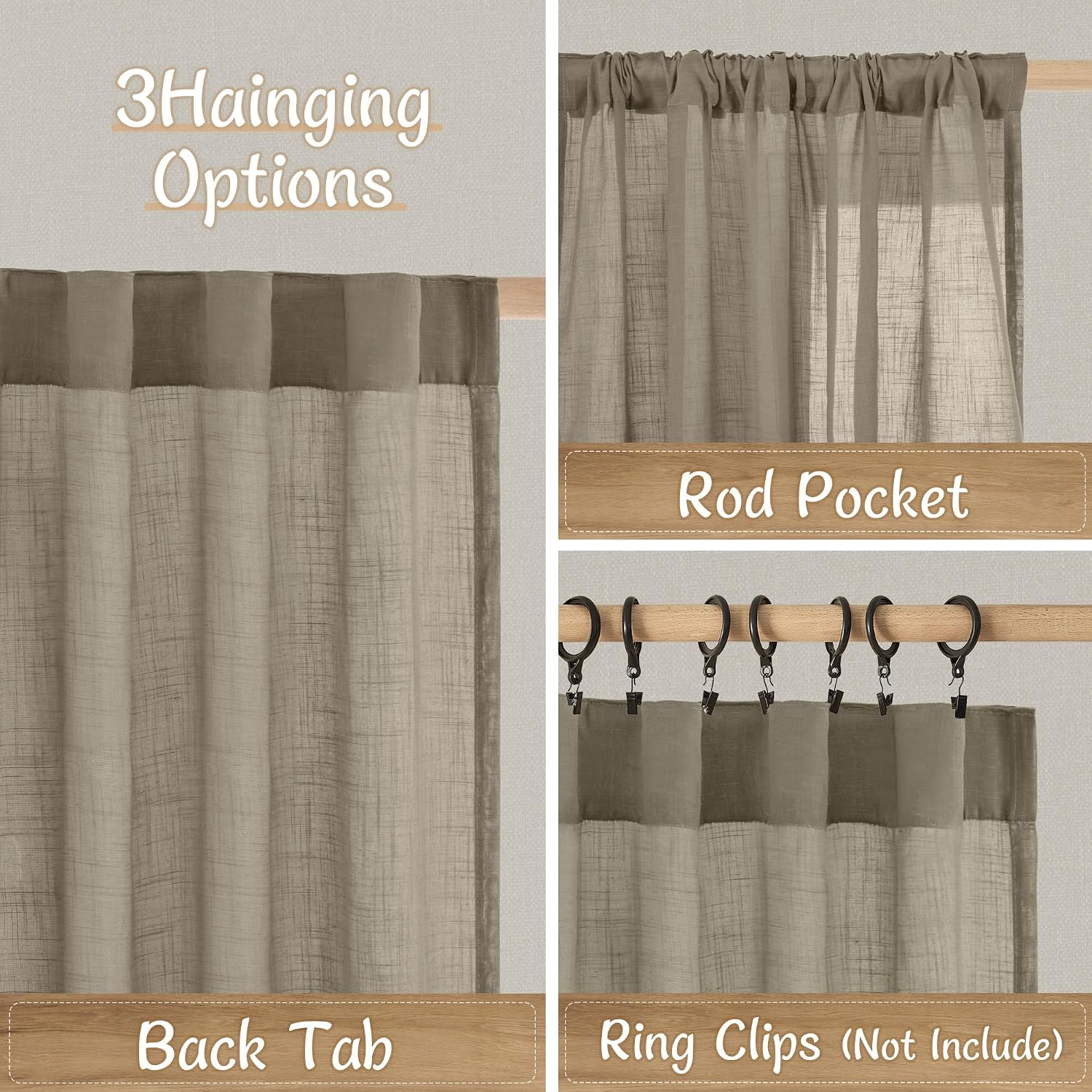 Detalle de LAMIT Semi Sheer Curtains 34 x 40 Inch