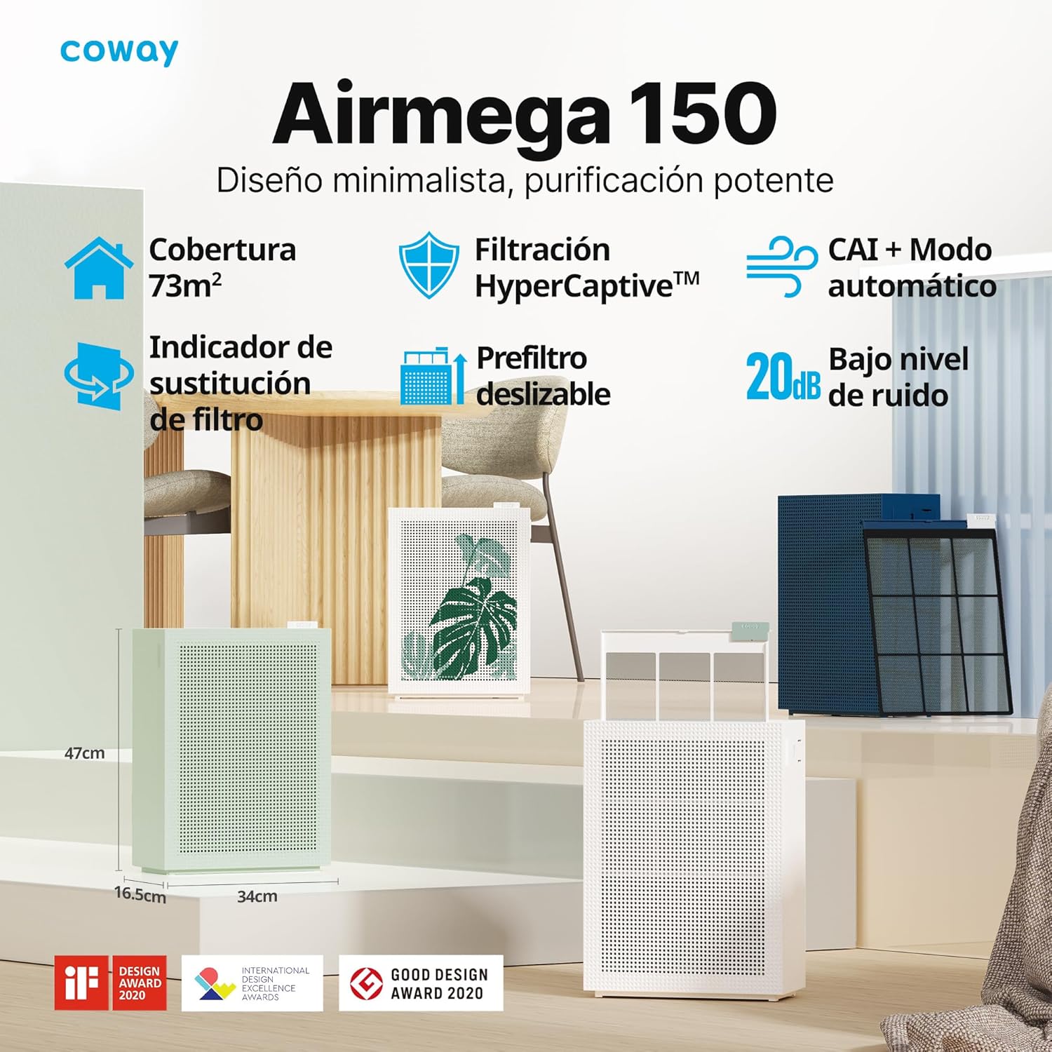 Detalle 2 de COWAY AIRMEGA 150 🌀 Purificador de aire silencioso y eficaz