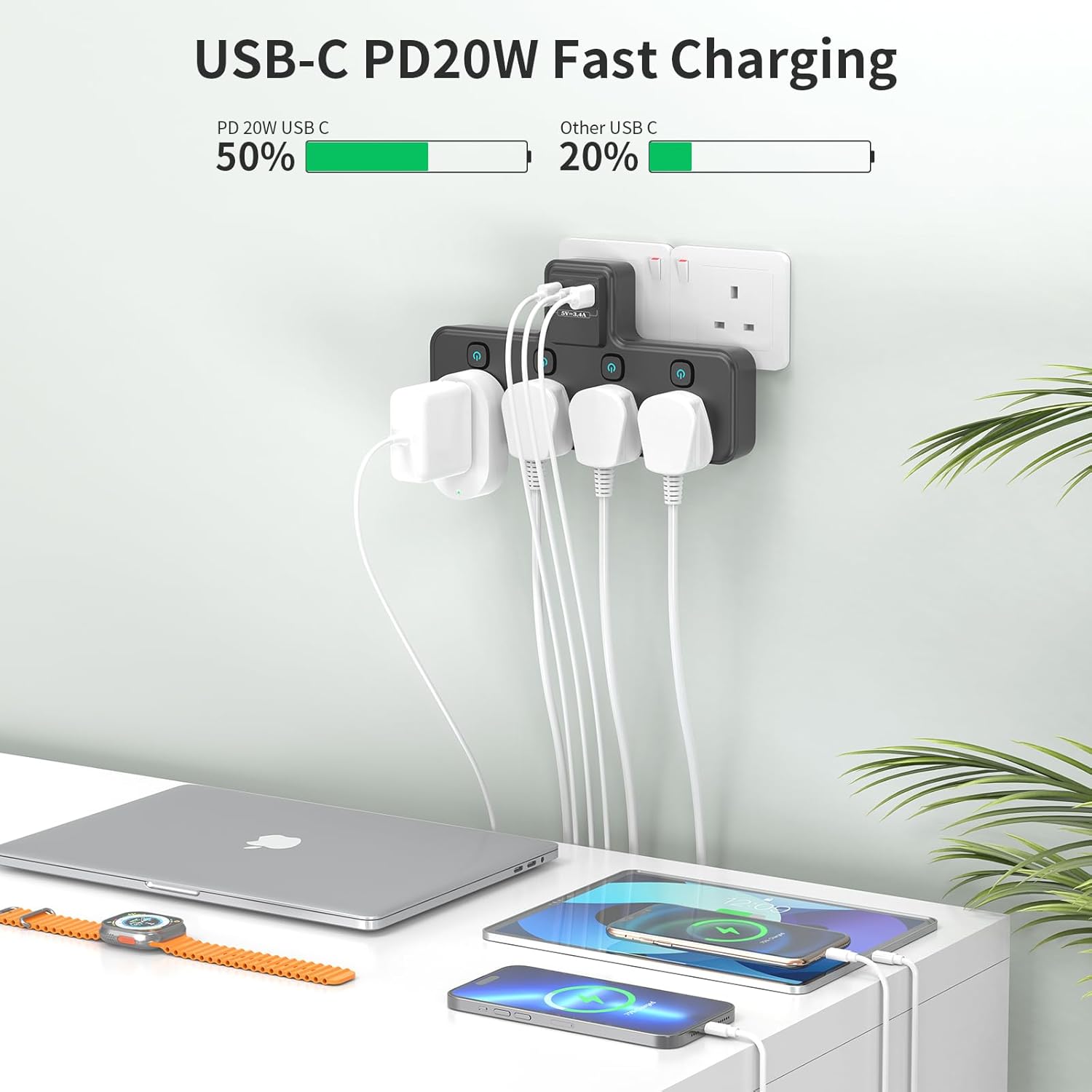 Detalle 1 de PASSUS Multi Plug Extension Socket 3250W with PD20W USB-C ๐