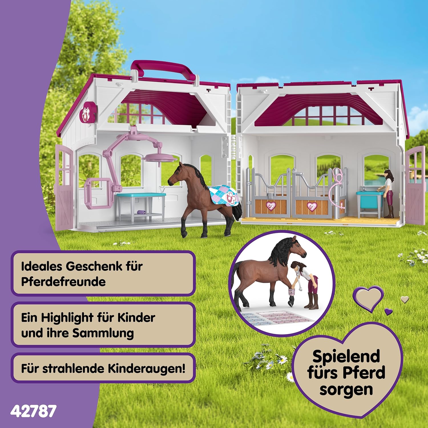 Thumbnail 5 de SCHLEICH Horse Club Pferdeklinik Heilende Hufe – 64-teiliges, transportables Set