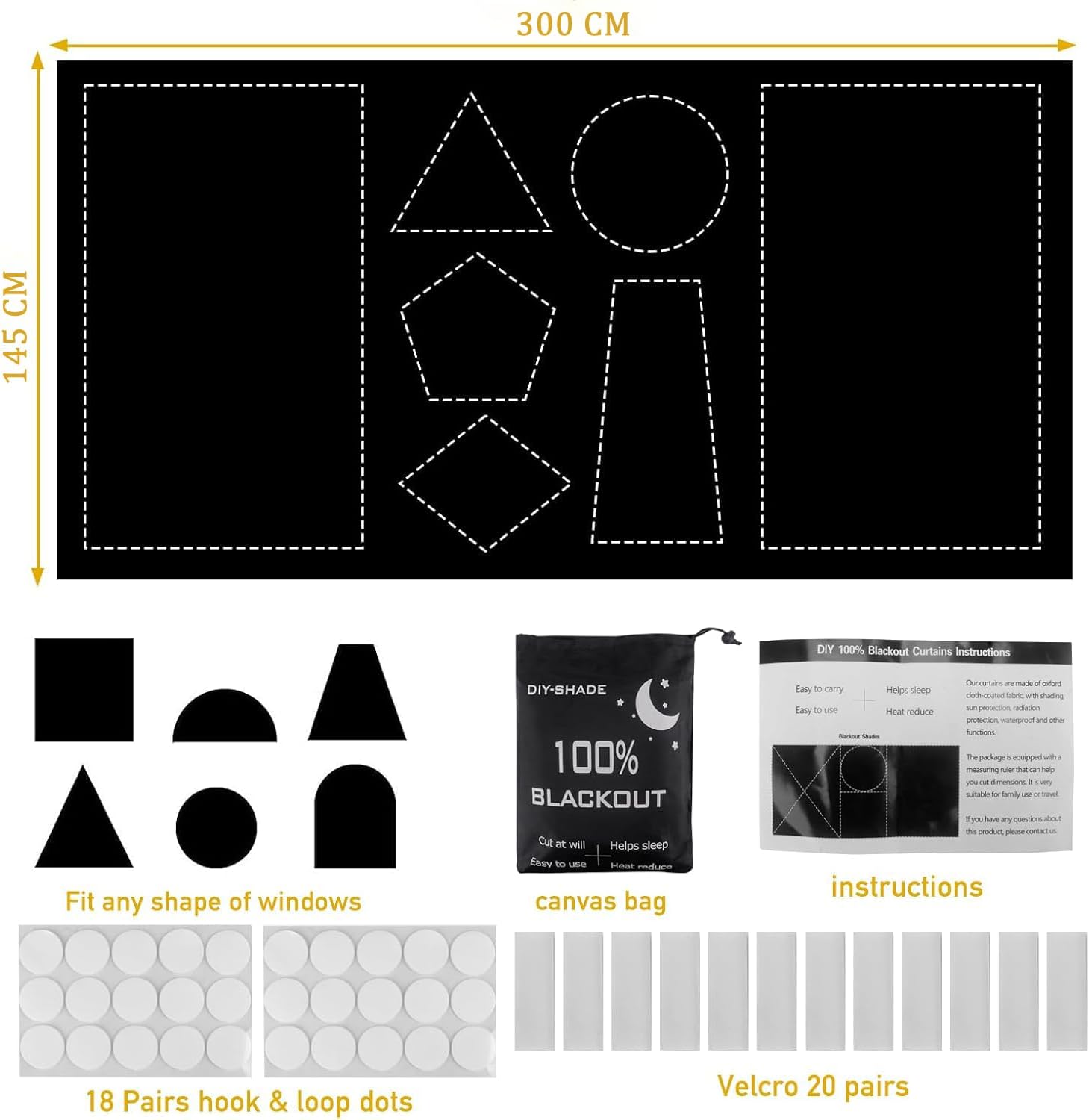 Detalle de Blackout Blinds Stick on 300x145cm — Portable, No-Drill 100% Blackout Solution