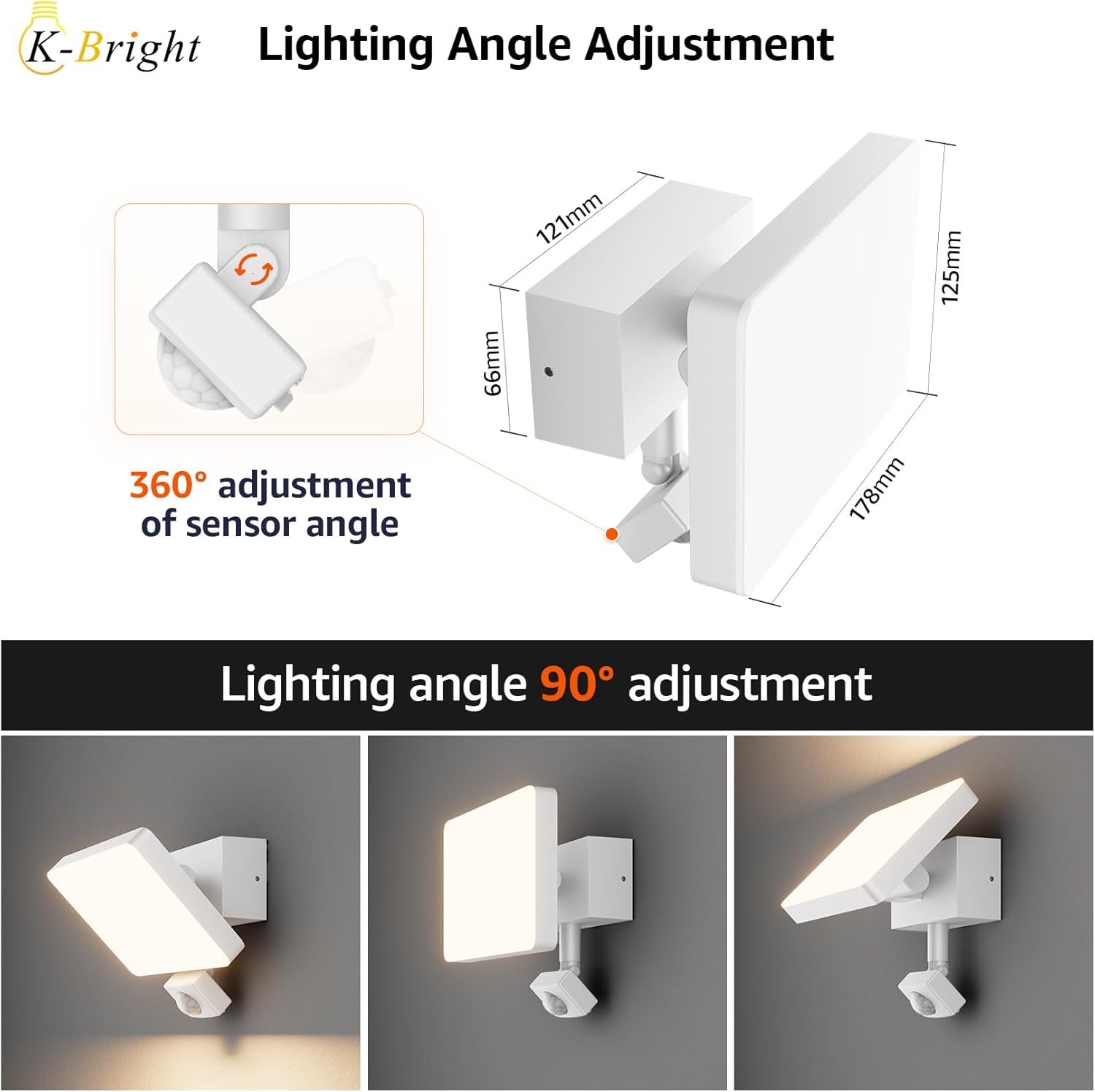 Thumbnail 1 de K-Bright 24W luminaire extérieur avec détecteur de mouvement, 3000K, IP65, angle d’éclairage réglable (blanc)