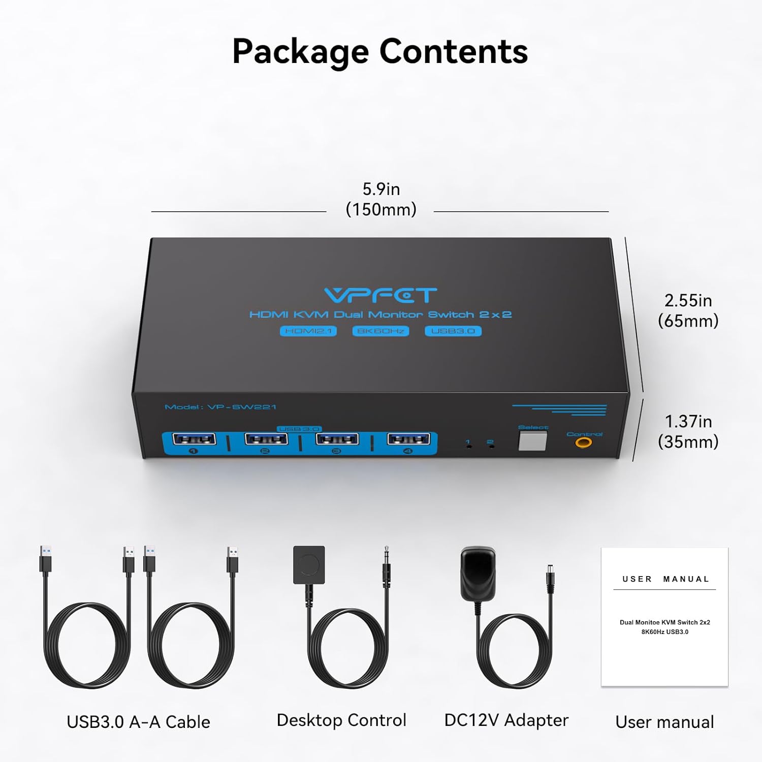 Thumbnail 6 de VPFET Dual-Monitor HDMI KVM Switch, 8K@60Hz, 4K@120Hz, 4 USB 3.0 Ports