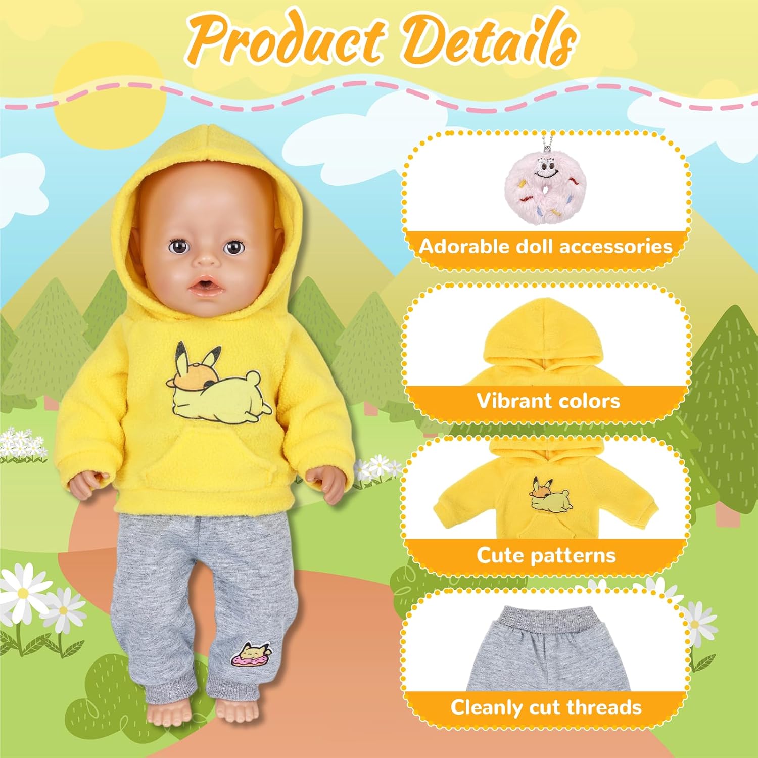 Thumbnail 2 de Orizizhic 5-teiliges Puppenkleidung-Set für Babypuppen (35–43 cm) – gelbe Hose, Jogginghose, Zubehör