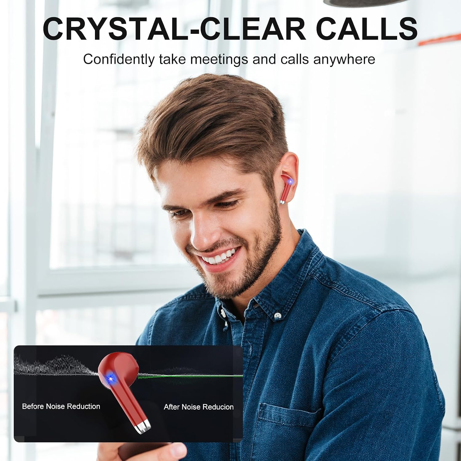 Detalle de Nuovo Cuffie Bluetooth 5.4 in Ear con 4 ENC Microfoni – 40 Ore, IP7, Rosso