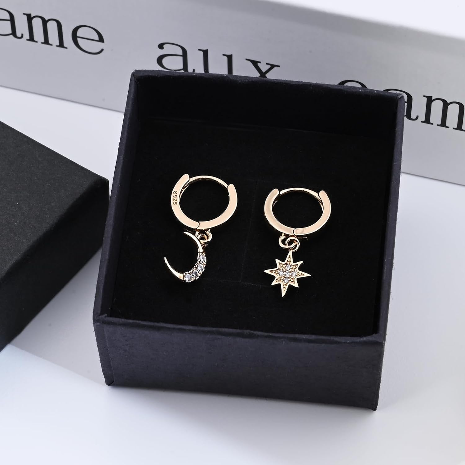 Thumbnail 6 de 14K Gold Plated Moon and Star Earrings – 925 Sterling Silver Hoop Earrings for Women
