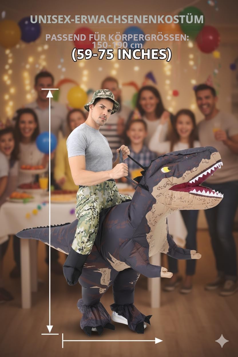 Detalle de FUNFOCUS aufblasbares Dino-Kostüm für Erwachsene (Ganzkörper) – Luft-Dinosaurier für Fasching, Halloween & Party