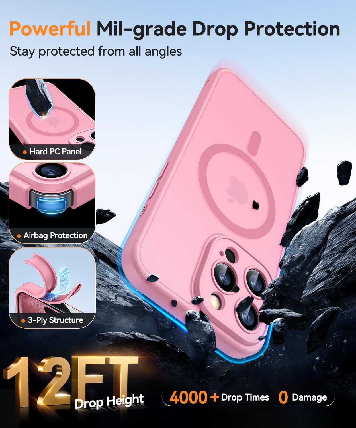 Detalle de CANSHN Cover Magnetica per iPhone 15 Pro Max con Protezione Completa della Fotocamera, Custodia Traslucida Opaca 6,7" Rosa