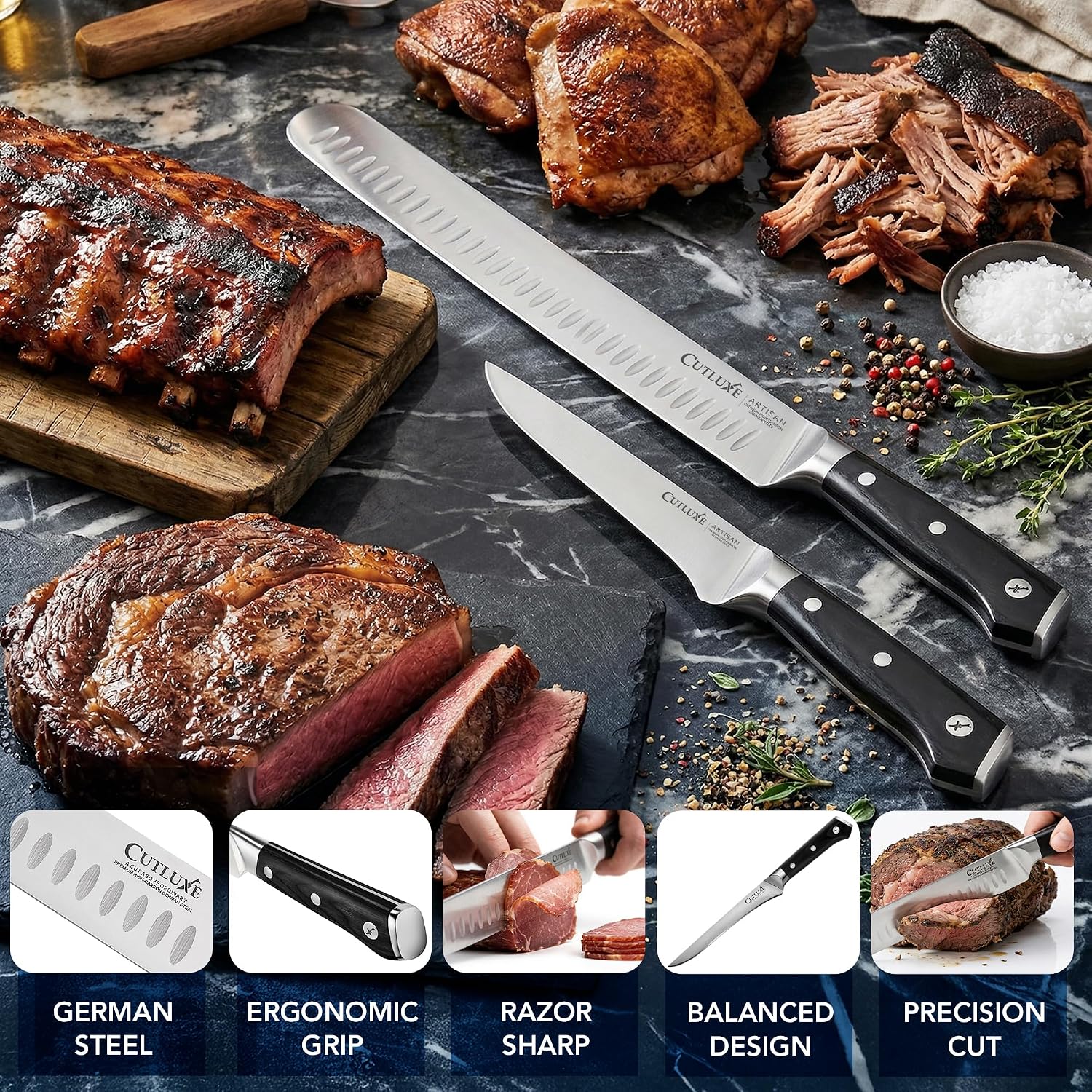 Detalle 2 de Cutluxe Carving Knife Set, German Steel