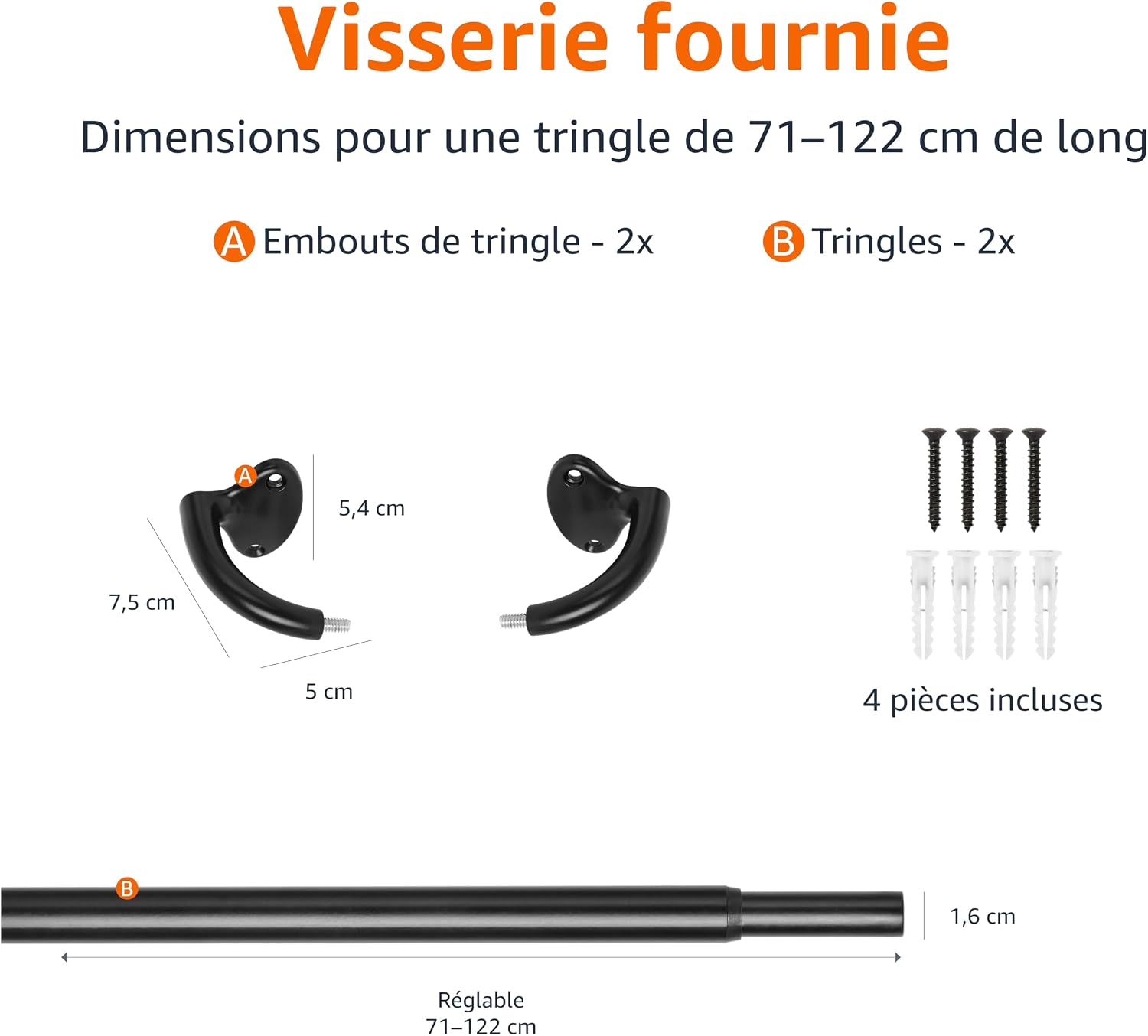 Thumbnail 3 de Amazon Basics Tringle extensible 71–122 cm 🪟